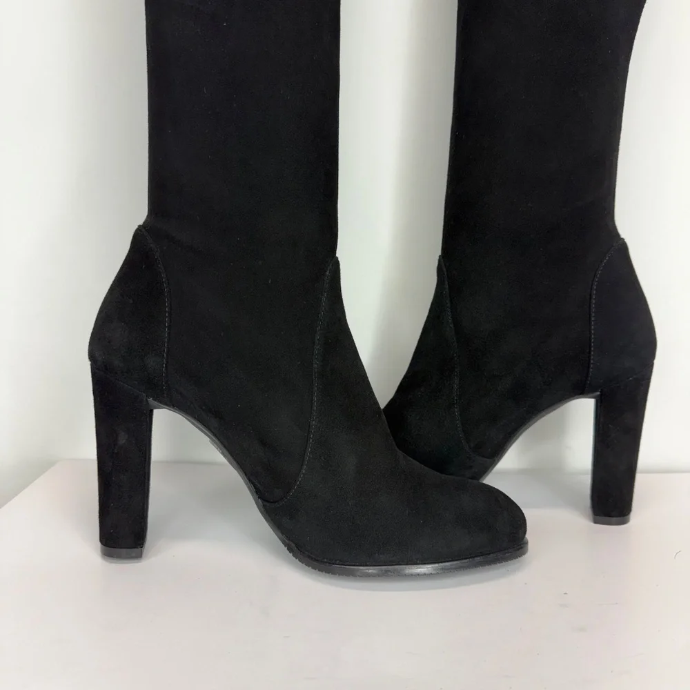 New Stuart Weitzman Highland Over The Knee Boot Black Suede Sz 9